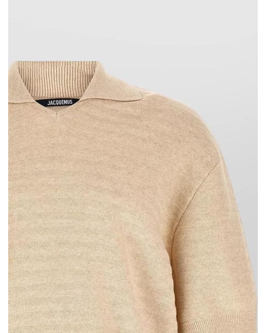 Jacquemus Natural Chevron Knit Polo Short Sleeves Ribbed Trims for men
