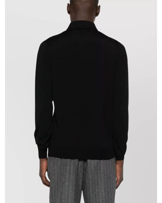 Lardini Black Wool Long-Sleeve Polo Shirt for men