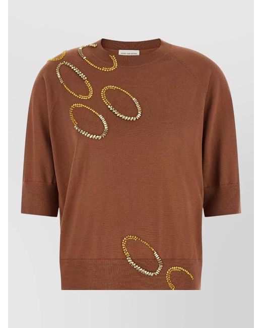 Dries Van Noten Brown Tuan Crew Neck Sweater Embellished Design