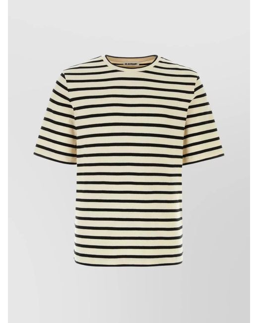 Jil Sander Gray Striped Cotton Ribbed Crew-Neck T-Shirt for men