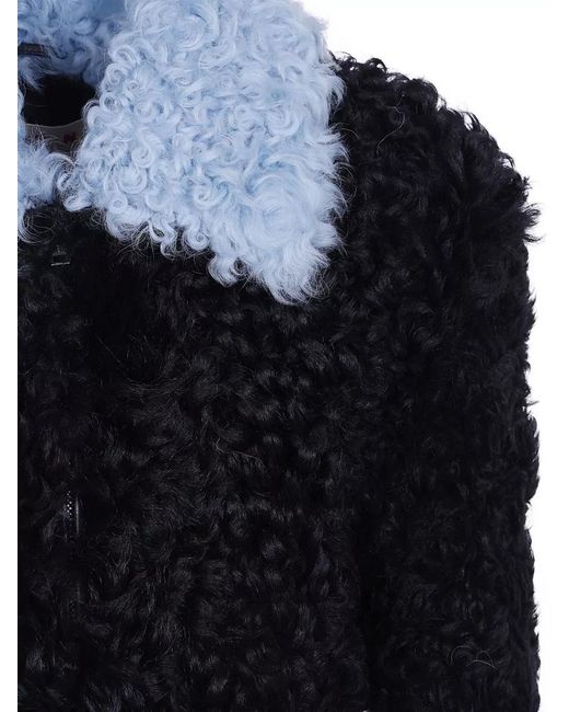 Marni Black Faux Fur Cropped Jacket Contrast Collar