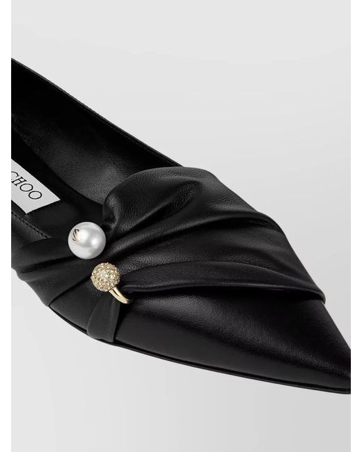 Jimmy Choo Black Raffia Pointed Toe Ballerina Loafers Embellished