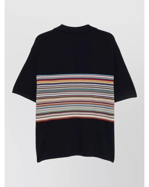 Paul Smith Blue Striped Knit Camp Collar Short Sleeve Shirt for men