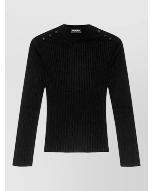 Dondup Black Knit Pullover Crew Neck Shoulder Buttons