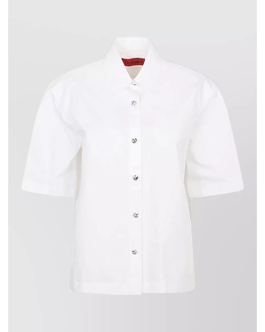Thelatest White Ben Cotton Shirt Collared Short Sleeves