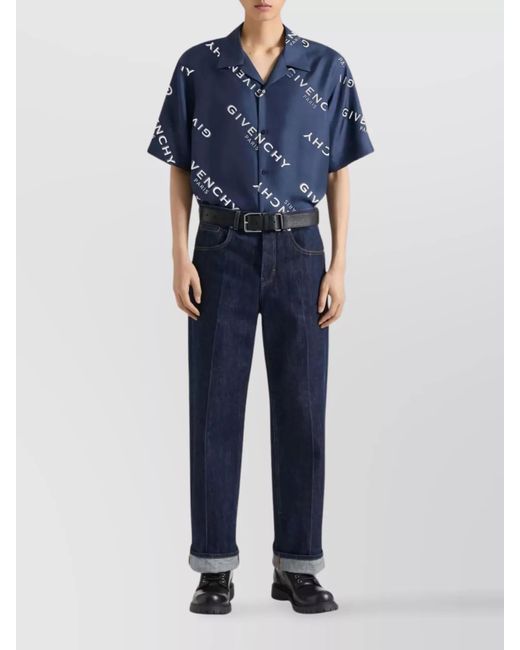 Givenchy Blue Silk Relaxed-Fit Printed Short-Sleeve Bowling Shirt for men