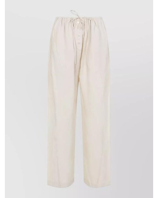 Studio Nicholson White Hera Drawstring Trousers Button Waist Pockets