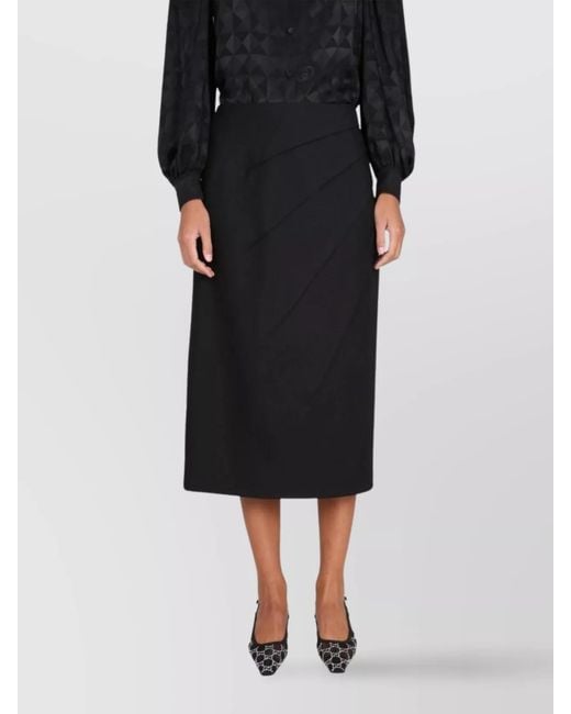 Gucci Black Wool Draped High-Rise Midi Straight Skirt