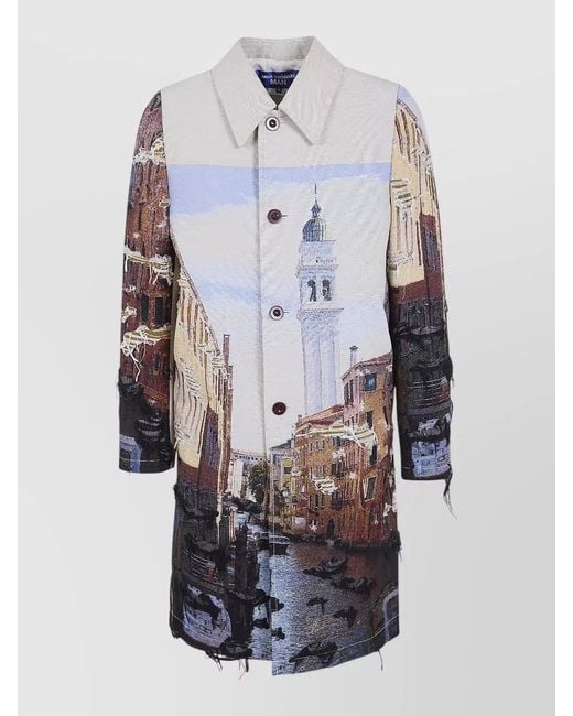 Junya Watanabe White Venezia Jacquard Coat Frayed Edges Print for men