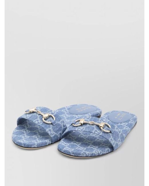 Gucci Blue Slides Horsebit Detail Denim Sole