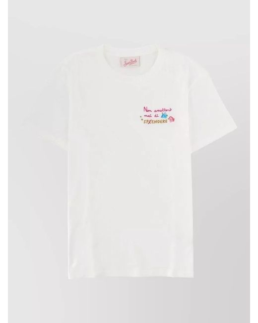 Mc2 Saint Barth White Emilie Crew Neck Embroidered Short Sleeve Top