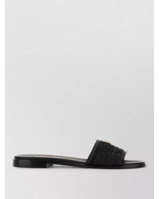 Prada White Raffia Sliders Open Toe Flat Sole