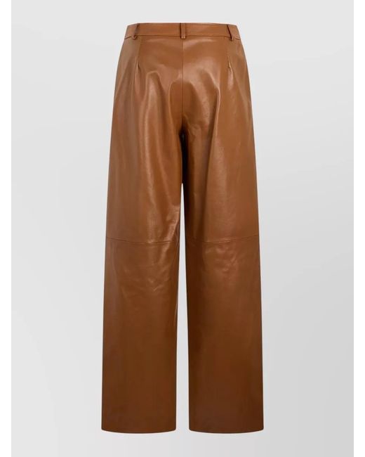 Max Mara Brown High Waist Wide Leg Leather Pants