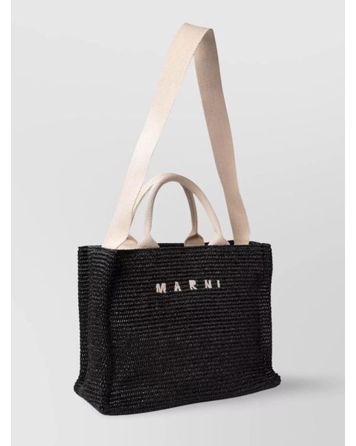 Marni Black Tropicalia Raffia-Effect Tote Bag