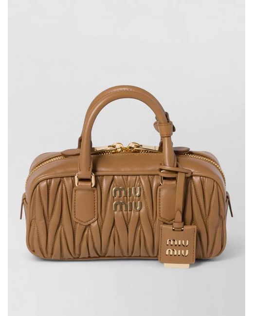 Miu Miu Brown Shoulder Bag Detachable Strap Quilted Top Handle
