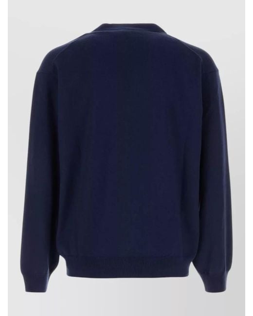 KENZO Blue Wool Cardigan V Neck Ribbed Cuffs Hem for men