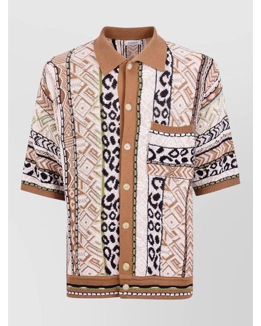 Laneus Multicolor Knit Shirt Mixed Pattern Pocket for men