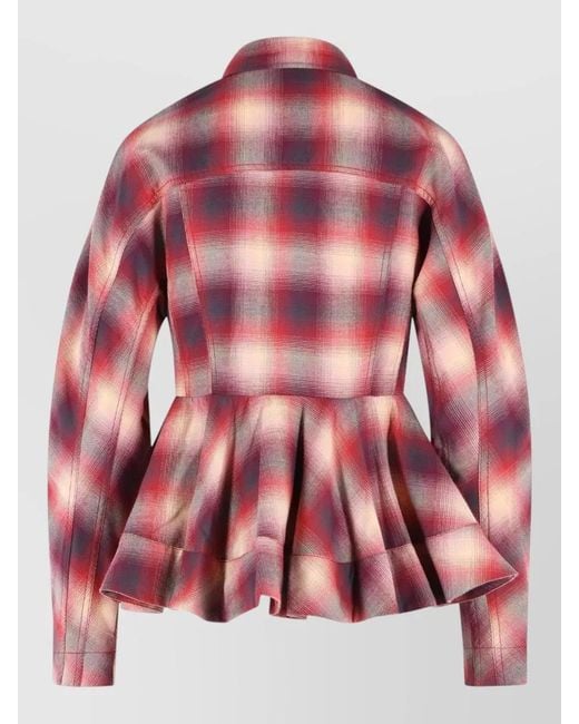 Ganni Red Cotton Flannel Peplum Shirt