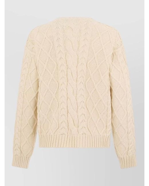Dolce & Gabbana Natural Cotton Blend Sweater Crew Neck Writings for men
