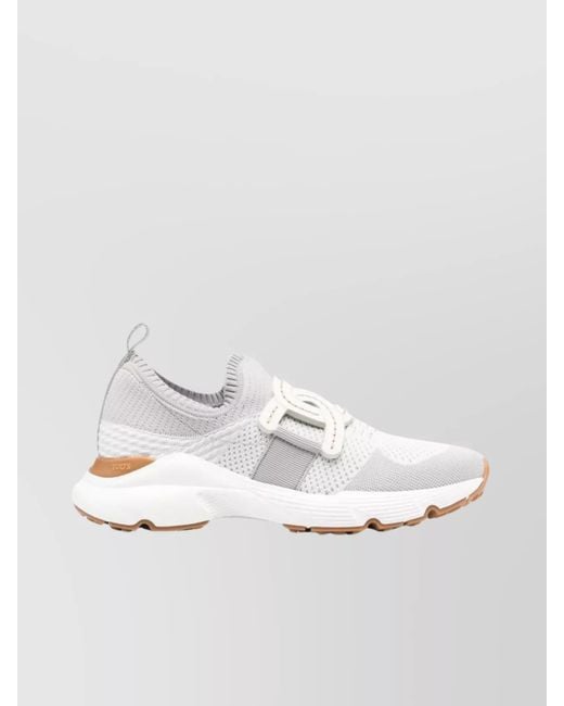 na☆tu Tod's Women's White Chain Detail Knit Sneakers