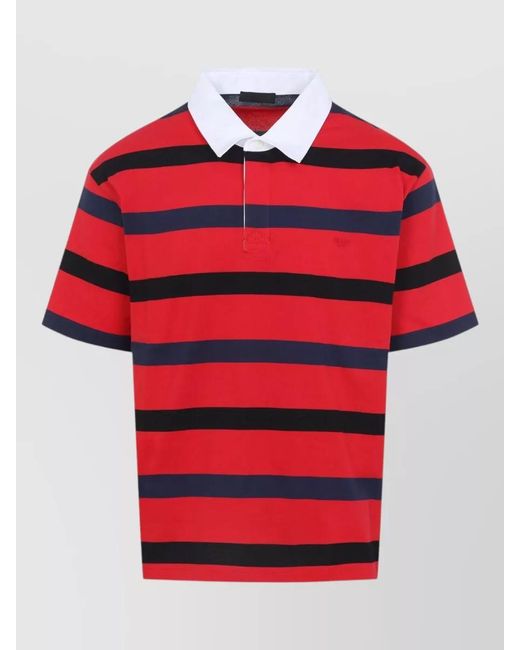 Prada Red Polo Shirt Contrast Collar Short Sleeves Stripes for men