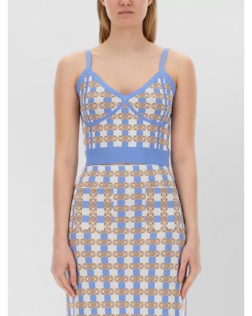 Baum und Pferdgarten Blue Checkered Midi Dress Fringe Hem Spaghetti Straps