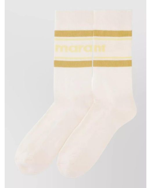 Isabel Marant Natural Ribbed Logo-Stripe Socks for men