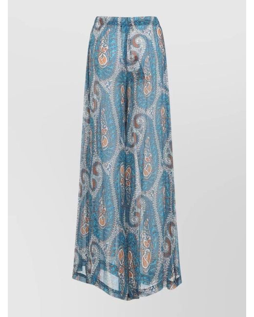 Etro Blue Beach Wide Leg Pants Sheer Paisley
