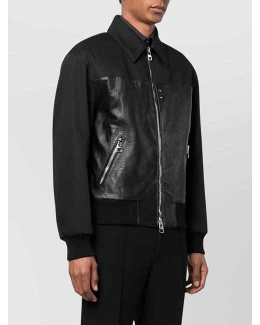 McQueen Black Leather Paneled Bomber Jacket for men
