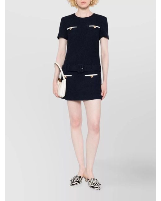 Self-Portrait Blue Mini Dress With Belted Waist And Pockets