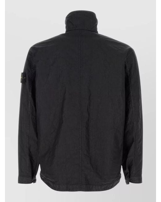Stone Island Black Nylon Shirt High Collar Long Sleeves Pocket for men