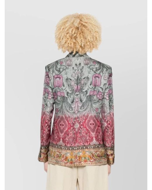 Pierre Louis Mascia Pink Silk Floral-Print Single-Breasted Blazer