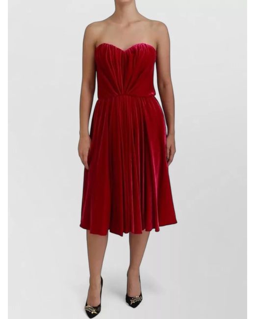 Dolce & Gabbana Red Viscose Stretch Strapless A Line Dress Midi