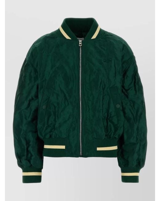 Loewe Green Tech Fabric Bomber Jacket Quilted Texture