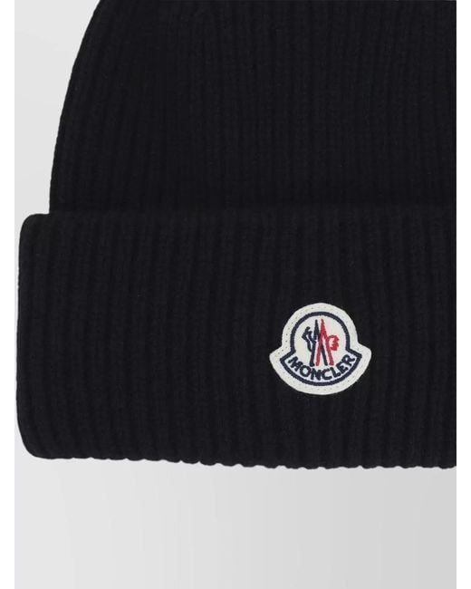 Moncler Black Ribbed Virgin Wool Cashmere Beanie for men