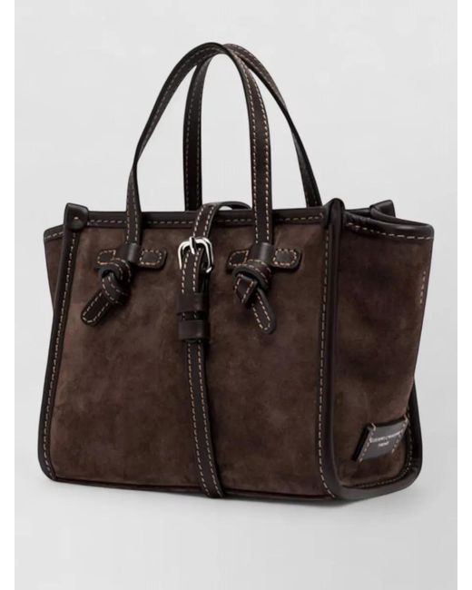 Gianni Chiarini Brown Marcella Shoulder Bag Contrast Stitching Suede