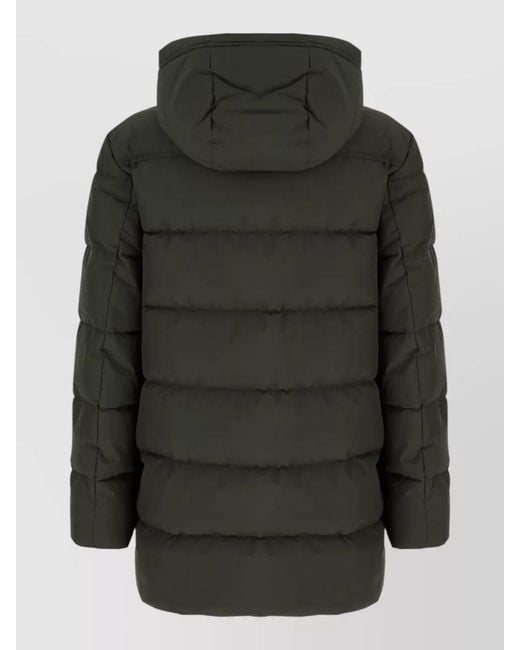 Moorer Black Polyester Down Hooded Jacket Front Pockets for men