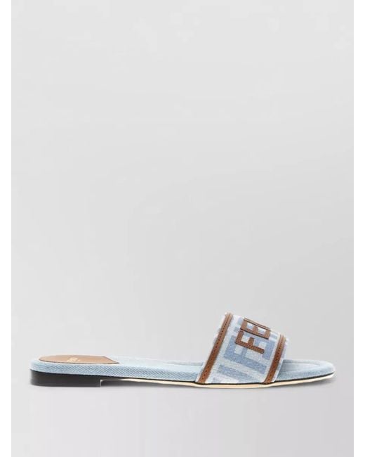 Fendi White Denim Logo-Print Slide Sandals