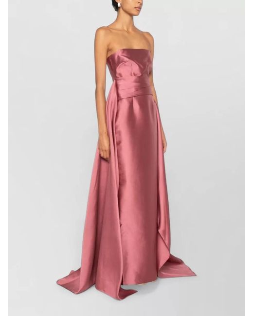 Solace London Pink Satin Maxi Dress Strapless Bandeau Neck Gown