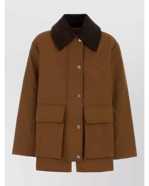 Ganni Brown Twill Jacket Contrast Collar Back Vent Pockets