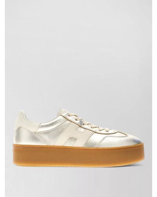 Hogan White Low Top Sneakers Metallic Finish Rubber Sole