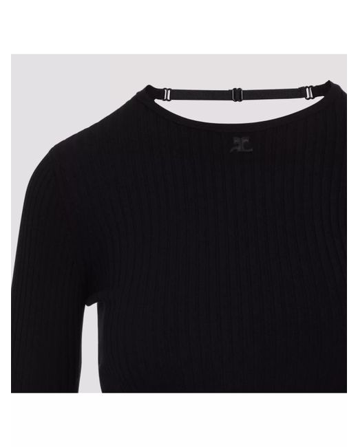 Courreges Black Ribbed Slim-Fit Long-Sleeve Open-Back Knitted Top