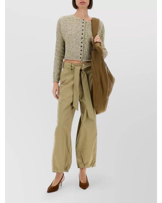 Alysi Natural Belted Waist Pants Back And Front Pockets