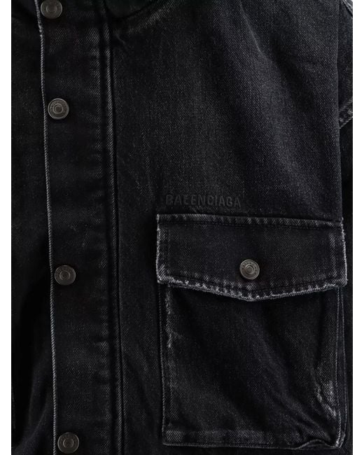 Balenciaga Black Denim Jacket Hood Logo Front Pockets for men