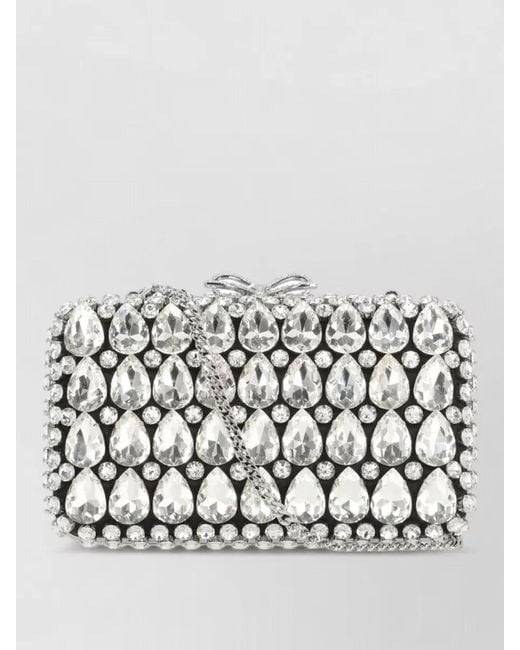 Self-Portrait Metallic The Bow Satin Crystal-Embellished Clutch Bag
