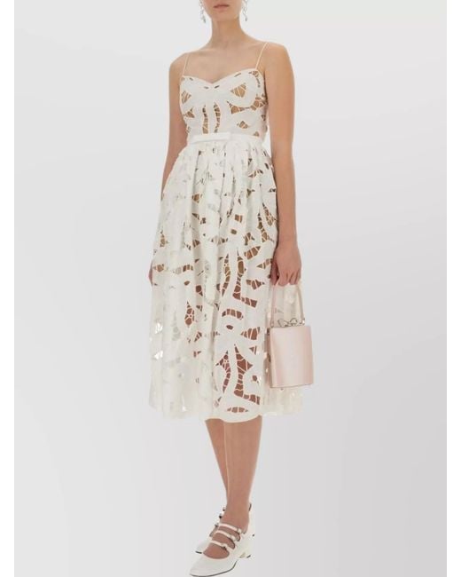 Self-Portrait Natural Embroidered Bow Midi Dress