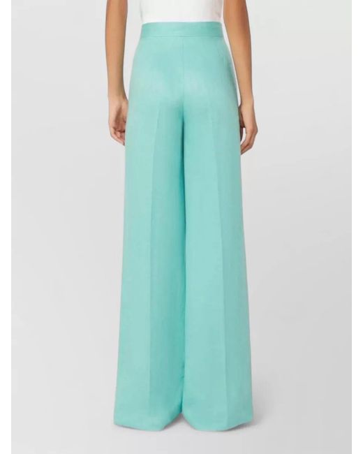 Max Mara Blue Wide Leg Linen Chevron Tailored Trousers