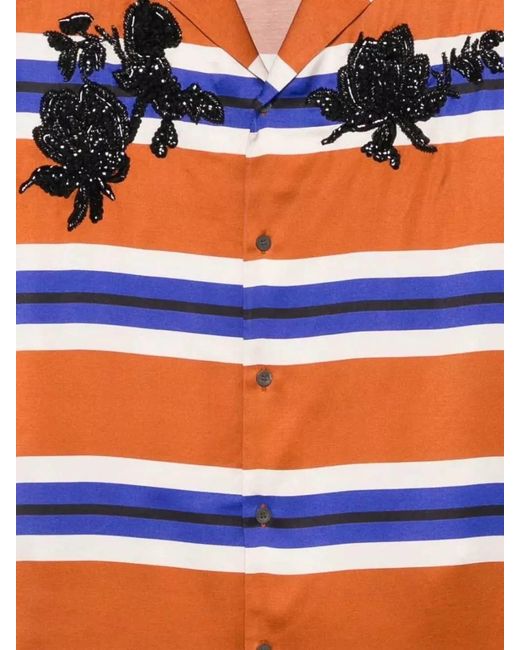 Dries Van Noten Blue Beaded Stripe Short Sleeve Shirt for men