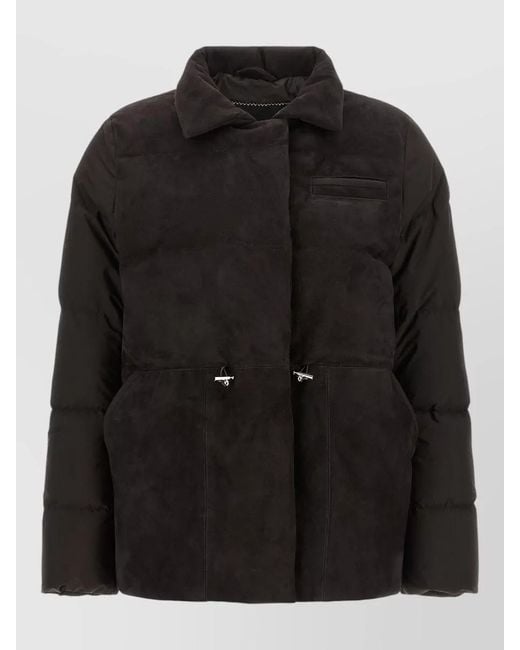 Kiton Black Down Jacket Long Sleeves Drawstring Collar Pocket