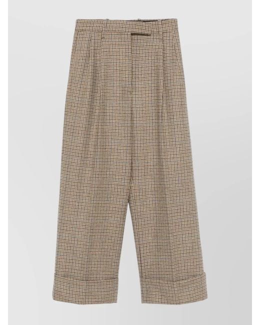 Thom Browne Natural Wool High-Rise Wide-Leg Checked Trousers